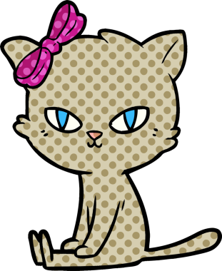 Bir insan tarafından çizilmiş sevimli çizgi film kedisi.