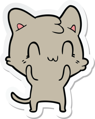 Bir insan tarafından çizilmiş mutlu bir kedinin çıkartması.