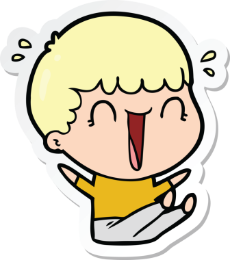 Bir insan tarafından çizilmiş, gülen bir karikatürcünün çıkartması.