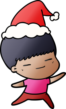 Bir insan tarafından çizilmiş Noel Baba şapkası giyen kendini beğenmiş bir çocuğun el çizimi karikatürü.