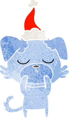 Bir insan tarafından çizilmiş Noel Baba şapkası takan bir köpeğin eski çizgi filmi.