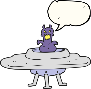 Bir insan tarafından çizilmiş uçan daire içindeki serbest konuşma balonu karikatürü.