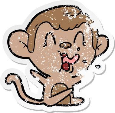 Bir insan tarafından çizilmiş çılgın bir çizgi maymunun sıkıntılı çıkartması.