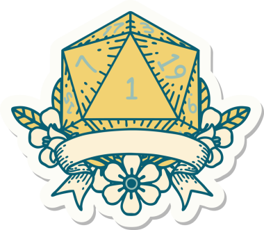 Bir insan tarafından çizilmiş doğal bir d20 zar etiketi.