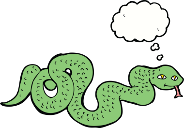 Bir insan tarafından çizilmiş düşünce baloncuklu çizgi film yılanı.