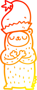 Bir insan tarafından çizilmiş Noel şapkası giyen çizgi film ayısının sıcak çizgi çizimi