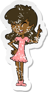 Bir insan tarafından çizilmiş bir çizgi film kızına ait gerilimli bir çıkartma.