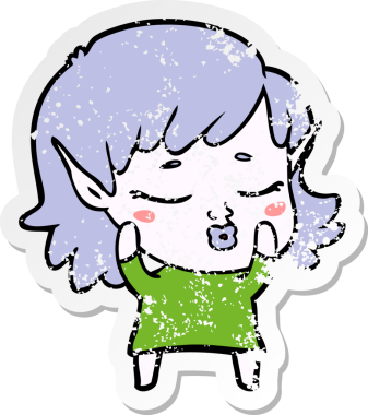 Bir insan tarafından çizilmiş güzel bir elf kızının sıkıntılı çıkartması.