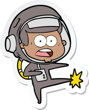 Bir karikatür çıkartması, bir insan tarafından çizilmiş astronot tekmesine şaşırdı.