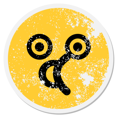 Bir insan tarafından çizilmiş sevimli, şok olmuş yüz dairesel çıkartması.