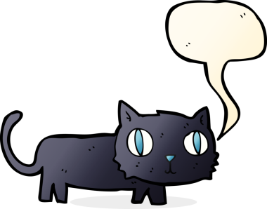 bir insan tarafından çizilmiş konuşma balonlu kara kedi.