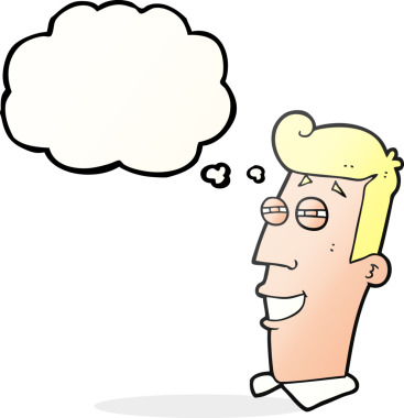 Bir insan tarafından çizilmiş serbest çizilmiş düşünce balonu çizgi filmi sırıtan adam.