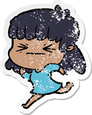 Bir insan tarafından çizilmiş kızgın bir kızın sıkıntılı çıkartması.