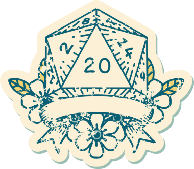 Retro Dövme Biçimi Doğal 20 kritik vuruş D20 zar bir insan tarafından çizildi