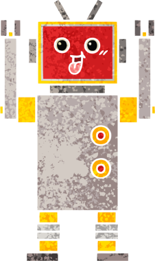 Bir insan tarafından çizilmiş bir robotun retro çizim tarzı karikatürü