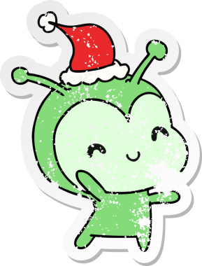 Bir insan tarafından çizilmiş Kawai uzaylısının Noel karikatürü.