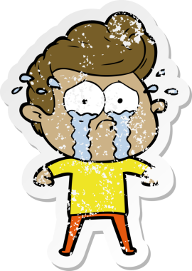 Bir insan tarafından çizilmiş ağlayan bir karikatür çıkartması.