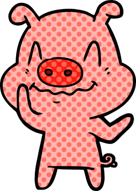 Bir insan tarafından çizilmiş sinirli çizgi film domuzu.