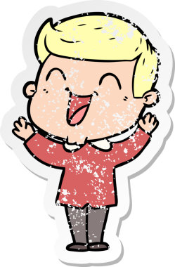 Bir insan tarafından çizilmiş gülen karikatür adamın sıkıntılı çıkartması.