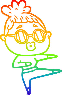 Bir insan tarafından çizilmiş güneş gözlüğü takan dans eden bir kadının çizimi.