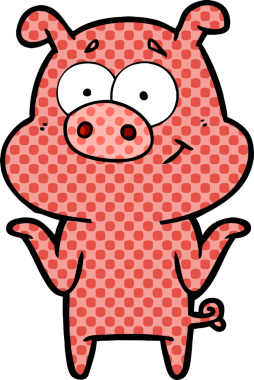 Bir insan tarafından çizilmiş mutlu çizgi film domuzu.