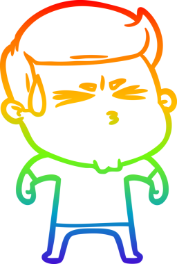 Gökkuşağı gradyan çizgi çizimi bir insan tarafından çizilmiş karikatür hayal kırıklığına uğramış bir adam