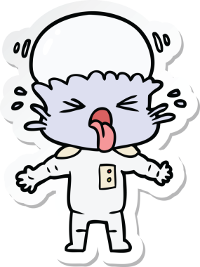 Bir insan tarafından çizilmiş garip bir uzaylı çizgi film çıkartması.