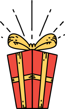 Bir insan tarafından çizilmiş geleneksel dövme stili bir Noel hediyesi.