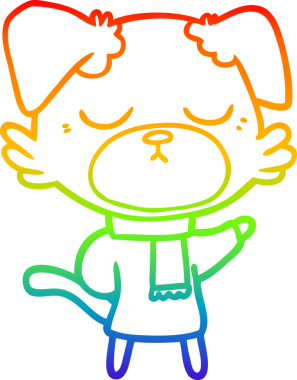 Gökkuşağı gradyan çizimi. Bir insan tarafından çizilmiş şirin bir köpek çizimi.