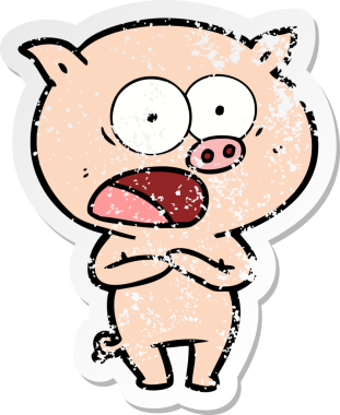 Bir insan tarafından çizilmiş bağıran bir domuzun sıkıntılı çıkartması.