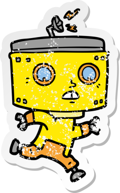 Bir insan tarafından çizilen karikatür robotunun sıkıntılı çıkartması