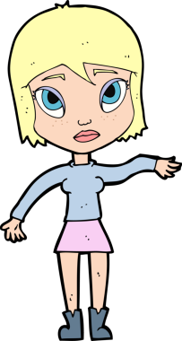 Bir insan tarafından çizilen el sallayan çizgi film kadını.