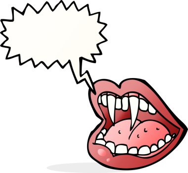 Bir insan tarafından çizilmiş konuşma baloncuğu olan bir vampir ağzı.