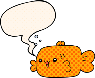 Bir insan tarafından çizilmiş çizgi roman tarzında konuşma balonu olan karikatür balığı.