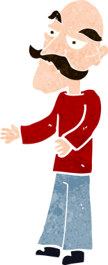 Bir insan tarafından çizilmiş bıyıklı yaşlı adam çizgi filmi.