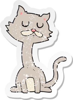 Bir insan tarafından çizilmiş bir karikatür kedinin gerilmiş çıkartması.