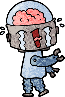 Bir insan tarafından çizilmiş ağlayan robot çizgi film.