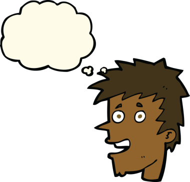 Bir insan tarafından çizilmiş düşünce baloncuklu mutlu çocuk yüzü.