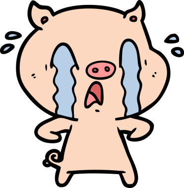 Bir insan tarafından çizilmiş ağlayan domuz çizgi filmi.