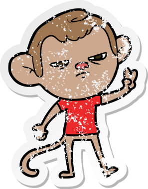 Bir insan tarafından çizilmiş kızgın bir maymunun sıkıntılı çıkartması.