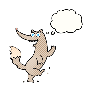 Serbest çizim düşünce balonu çizgi filmi mutlu kurt dansı bir insan tarafından çizildi.