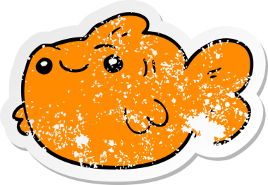 Bir insan tarafından çizilmiş karikatür balığının sıkıntılı çıkartması.