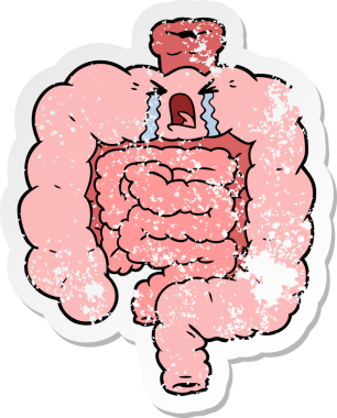 Bir insan tarafından çizilmiş bağırsak karikatürü çıkartması.