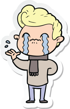 Bir insan tarafından çizilmiş, ağlayan bir çizgi film karakterinin çıkartması.