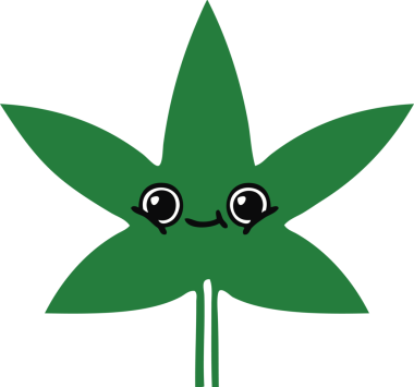 Bir insan tarafından çizilmiş marihuana yaprağının düz renkli retro karikatürü