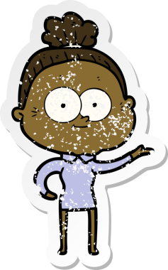 Bir insan tarafından çizilmiş mutlu, yaşlı bir kadının sıkıntılı çıkartması.