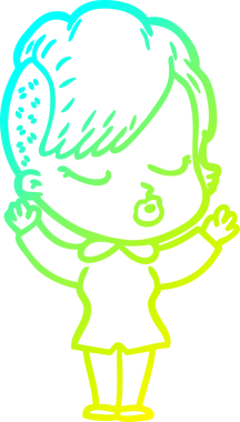 Bir insan tarafından çizilmiş soğuk gradyan çizgi film karakteri güzel hippi kız.