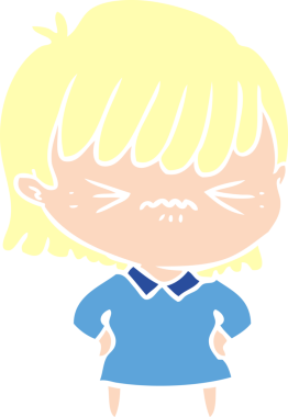 Bir insan tarafından çizilmiş düz renkli çizgi film kızı.