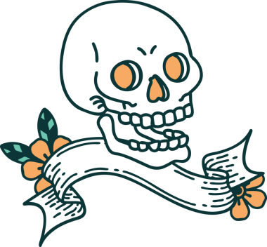 Bir insan tarafından çizilmiş geleneksel bir kafatası dövmesi.