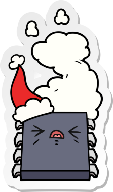 Aşırı ısınan bir bilgisayar çipinin insan tarafından çizilmiş Noel Baba şapkası ile çizilmiş el yazısı.